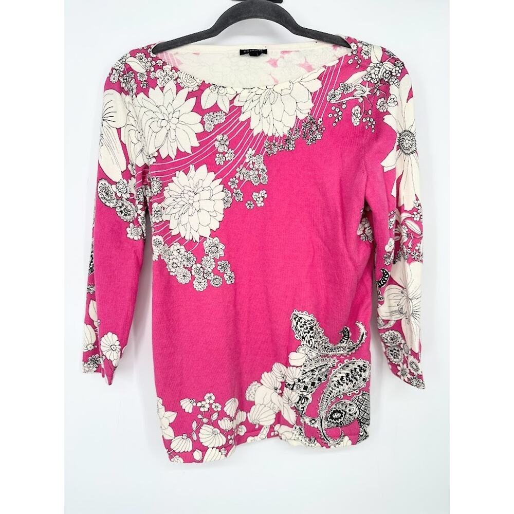 Talbots Sweater Womens Small Pink Floral Pullover Artsy Feminine Tropical Office